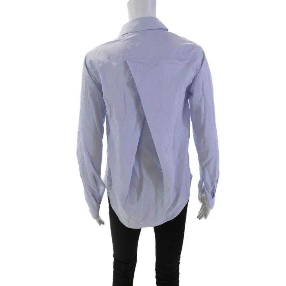 Lululemon Womens Long Sleeves Button Down Shirt Sky Blue Cotton Blend Size 4_3